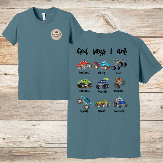 God Says I Am Monster Truck T-Shirt for Kids