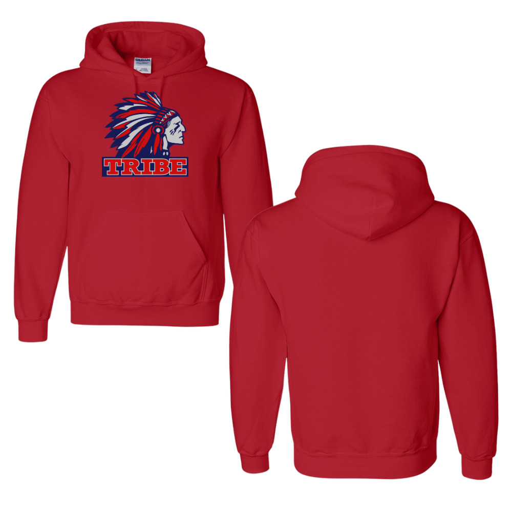 Red Gildan Softstyle 50/50 Cotton/Polyester Hoodie Full Front logo only (TRIBE)
