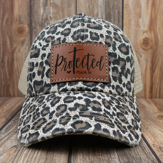 Protected-Psalm 91 (Criss Cross Leopard Ponytail Hat)